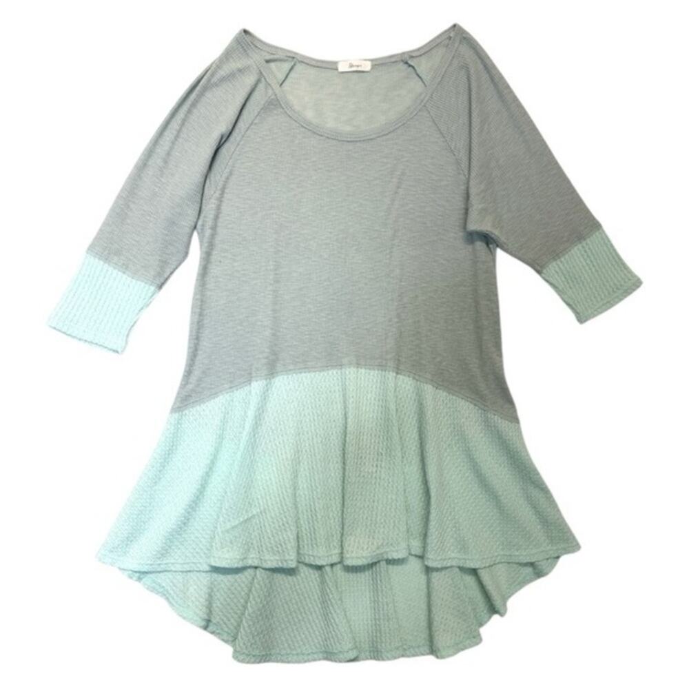 Mint Green Babydoll Tunic Top Medium Flowy High Low Knit Pastel Boho